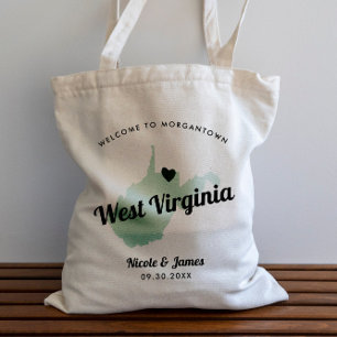 Any Color West Virginia Map Wedding Welcome Bag, Tote Bag