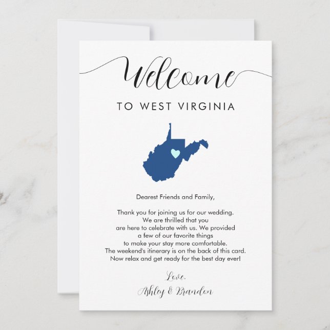 Any Color West Virginia Wedding Welcome Itinerary (Front)