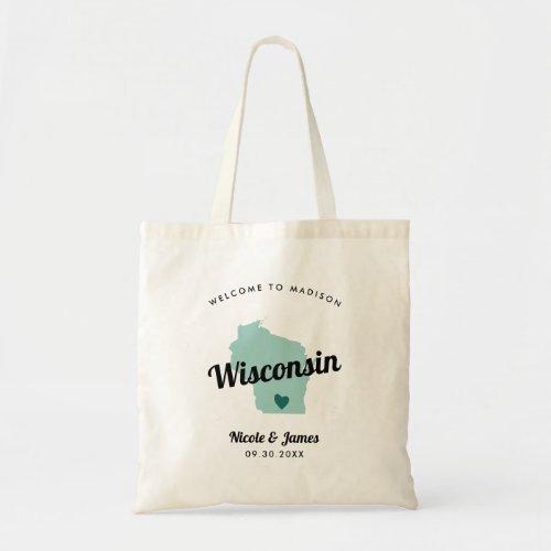Any Color Wisconsin Map Wedding Welcome Bag Tote