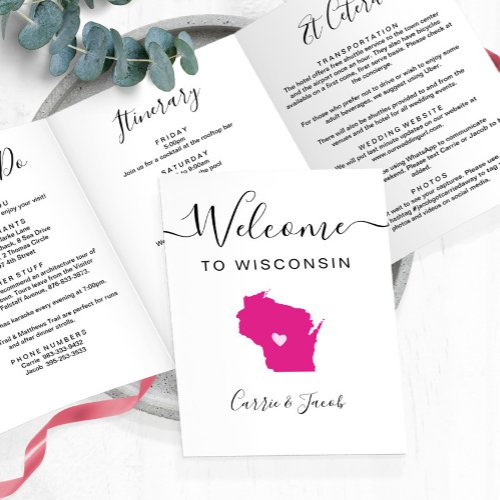 Any Color Wisconsin Map Wedding Welcome Itinerary Tri_Fold Program
