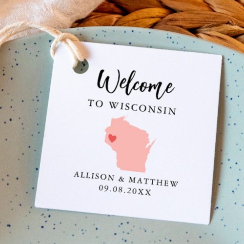 Any Color Wisconsin State Wedding Welcome Bag Favor Tags