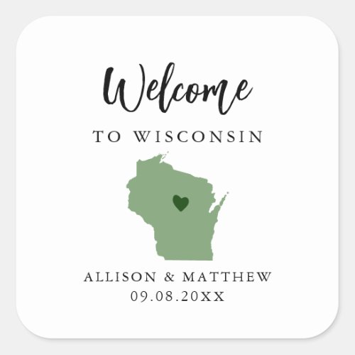 Any Color Wisconsin State Wedding Welcome Bag Square Sticker