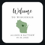 Any Color Wisconsin State Wedding Welcome Bag Square Sticker<br><div class="desc">Wedding weekend welcome sticker for guests to your wedding, featuring image of Wisconsin. You may edit the colors for any part of this design, as well as move the heart to the location of your wedding. To change colors, click personalize and then "edit using the design tool." Select the element...</div>