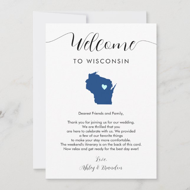 Any Color Wisconsin Wedding Welcome Itinerary (Front)