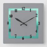 Any Color with Aqua Border Square Wall Clock