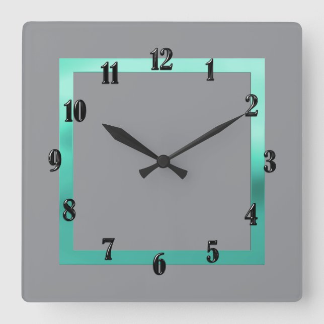 Any Color with Aqua Border Square Wall Clock (Front)