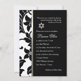 Any Color with Black Damask Bat Mitzvah Invitation