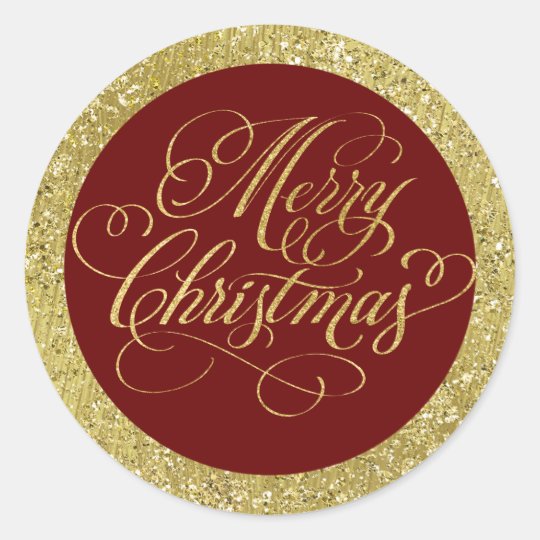 Any Color with Gold Border and Merry Christmas Classic Round Sticker