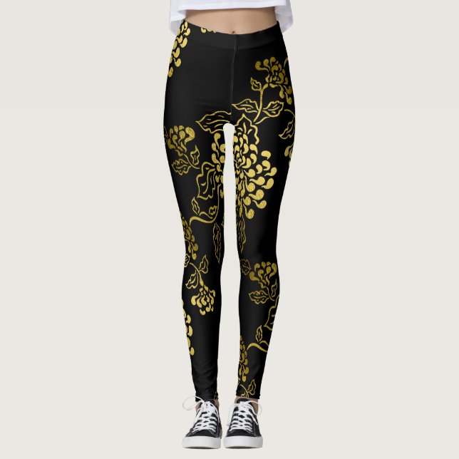 Any Color with Gold Chrysanthemum Leggings (Front)
