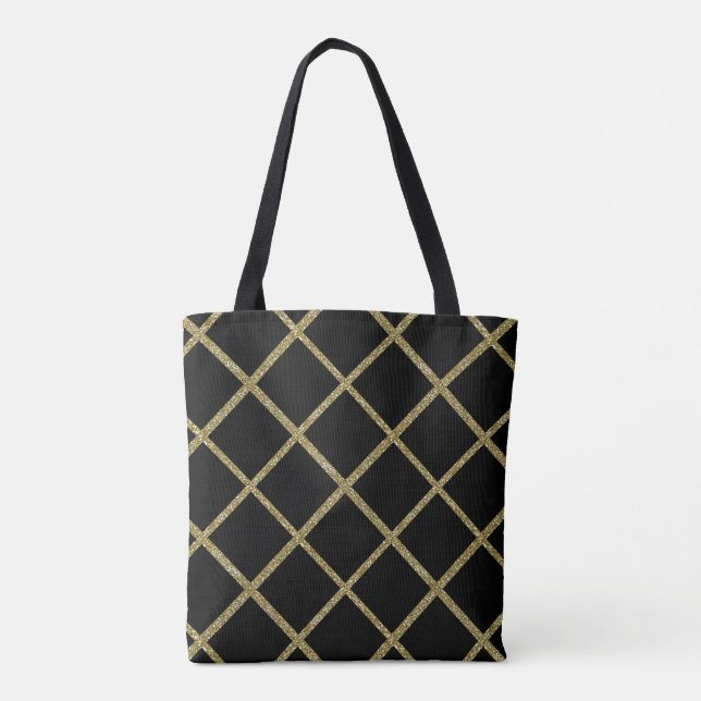 Any color with Gold Glitter Grid Tote Bag (Back)