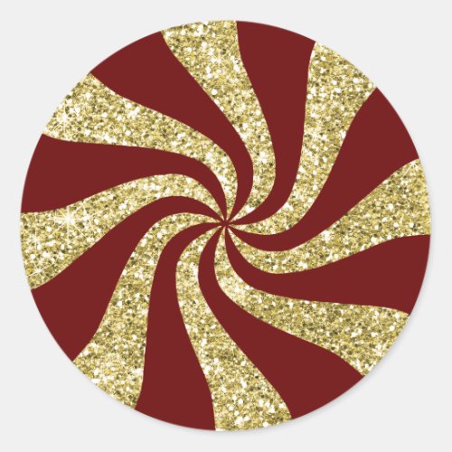 Any Color with Gold Glitter Peppermint Swirl Classic Round Sticker