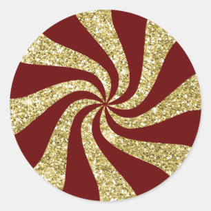 Any Color with Gold Glitter Peppermint Swirl Classic Round Sticker