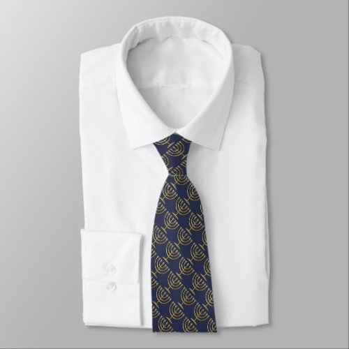 Any Color with Gold Menorah Pattern Neck Tie