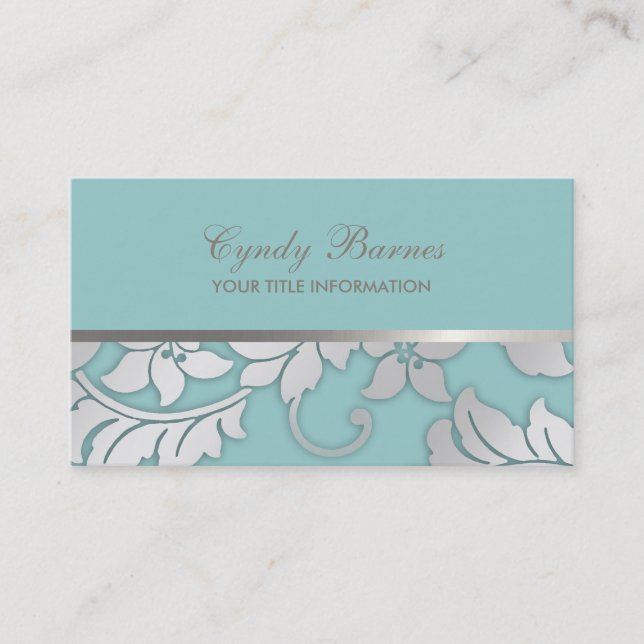 Any Color with Grey Damask Business Card (Front)