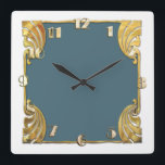 Any Color with White Art Deco Gold Design Square Wall Clock<br><div class="desc">Any Color with White Art Deco Gold Design
Designed by Umua. Printed and shipped by Zazzle or its partners.</div>