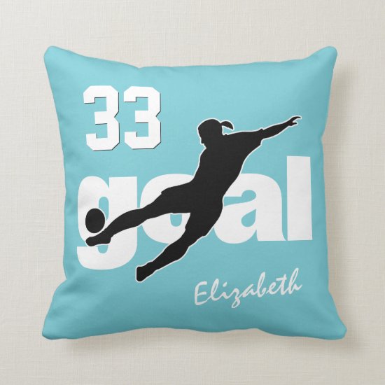 ANY color women's soccer player kicking goal Throw Pillow