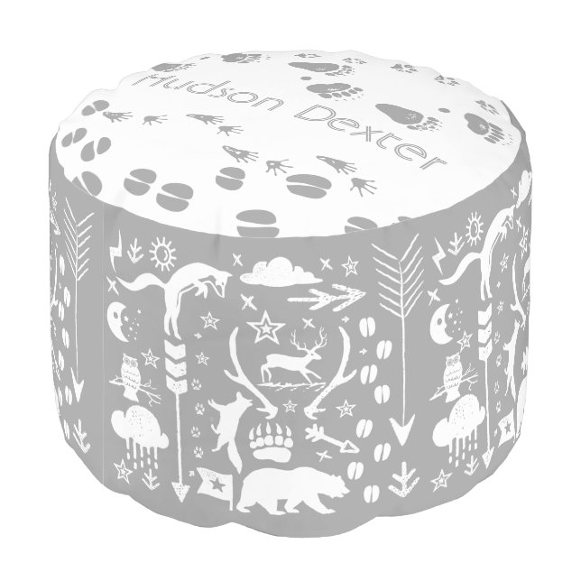 Any Color Woodland Creature Animal Tracks Nursery Pouf (Angled Back)