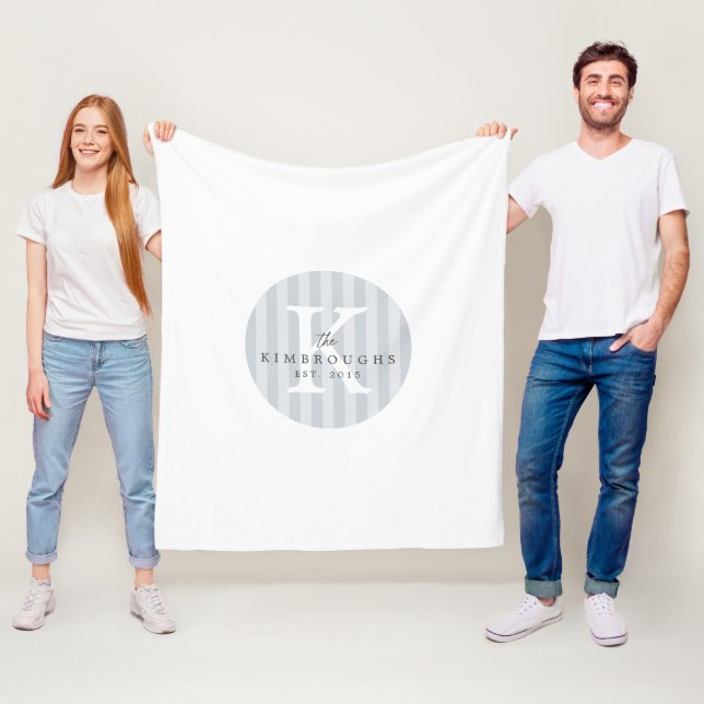 Any Colors Custom Striped Circle Family Monogram Fleece Blanket (In Situ)