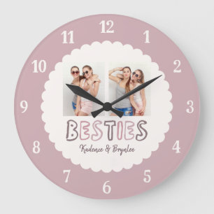 Any Colors Cute Scalloped 2 Photo Besties Large Clock