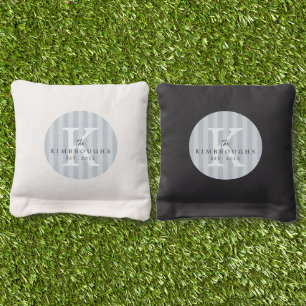 Any Colors Gray Striped Circle Family Monogram Cornhole Bags