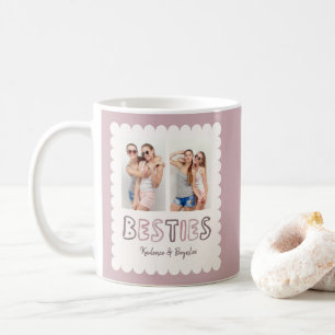Any Colors Scalloped Custom 2 Photo Besties Coffee Mug