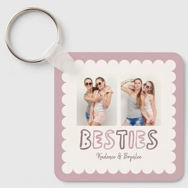 Any Colors Scalloped Custom 2 Photo Besties Keychain | Zazzle