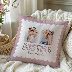 Any Colors Scalloped Custom 2 Photo Besties Throw Pillow