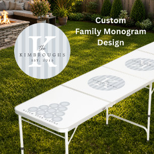 Any Colors Striped Circle Family Monogram Beer Pong Table