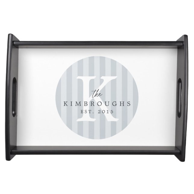 Any Colors Striped Circle Family Monogram Serving Tray (Front)
