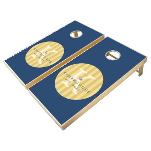 Any Colors Yellow Blue Striped Family Monogram Cornhole Set