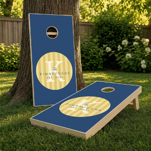 Any Colors Yellow Blue Striped Family Monogram Cornhole Set