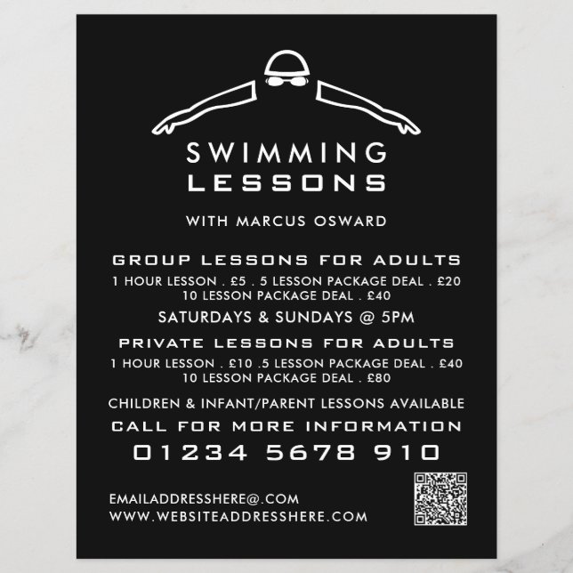 Any Colour Swimmer Icon, Swimming Lesson Advert Flyer (Front)