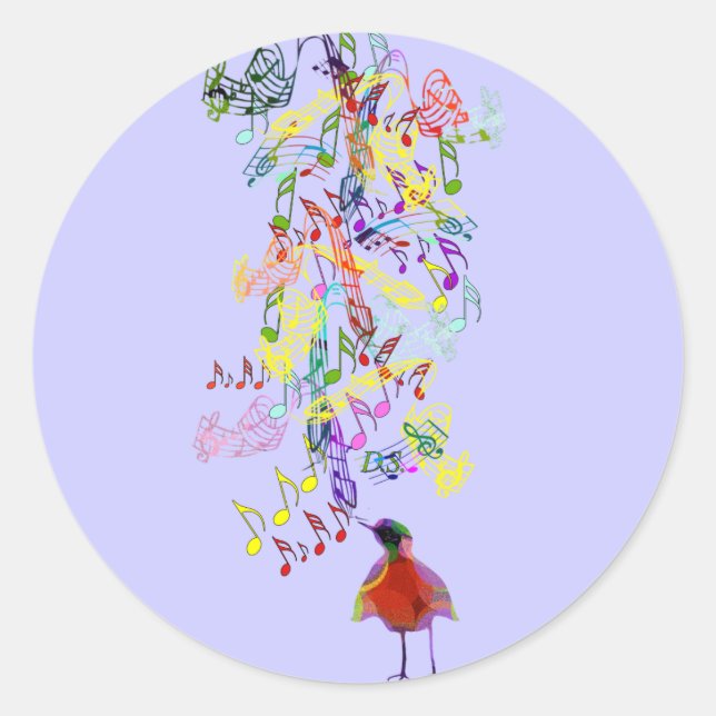 Any Custom Background Color Bird Singing Classic Round Sticker (Front)