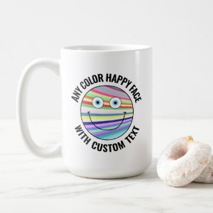 Any Custom Color Background Text Happy Face (BLCK) Coffee Mug