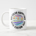 Any Custom Color Background Text Happy Face (BLCK) Giant Coffee Mug