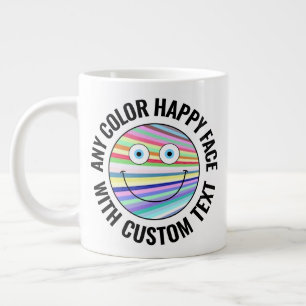 Any Custom Color Background Text Happy Face (BLCK) Giant Coffee Mug
