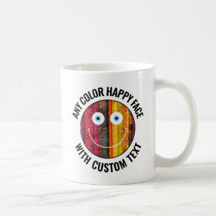 Any Custom Color Background Text Happy Face (WHT) Coffee Mug