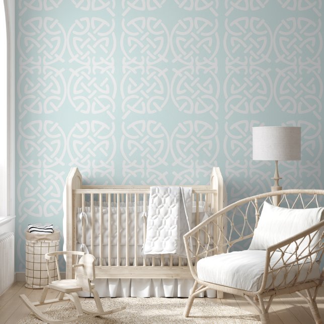 Any Custom Color Blue Pastel Celtic Knot Pattern Wallpaper (Kids)
