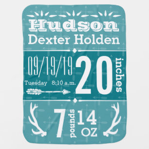 Any Custom Color Deer Antler Baby Record Stats Blanket
