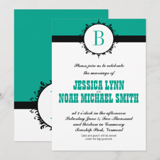 Any Custom Color Emerald Monogram Wedding Invitation