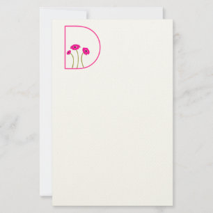 Any Custom Color Monogram Raspberry Gerbera Daisy Stationery