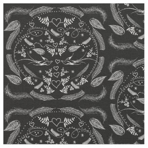Any Custom Color Vintage Birds and Feather Pattern Fabric