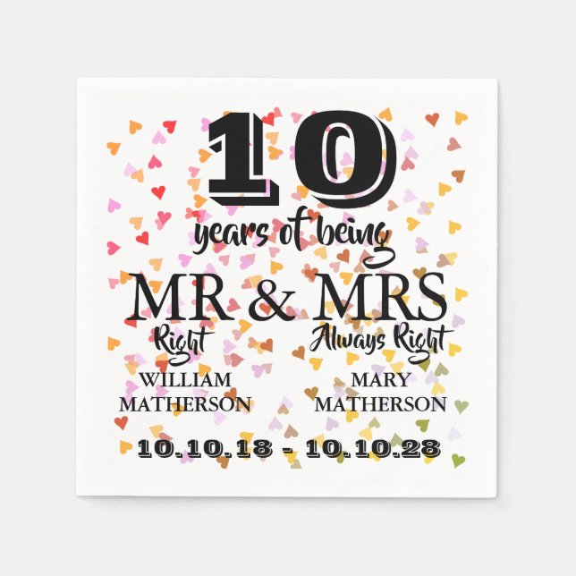 Any Date Wedding Anniversary Mr Mrs Right Napkins (Front)