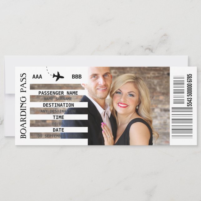 ANY destination boarding pass getaway DIY photo Invitation (Front)