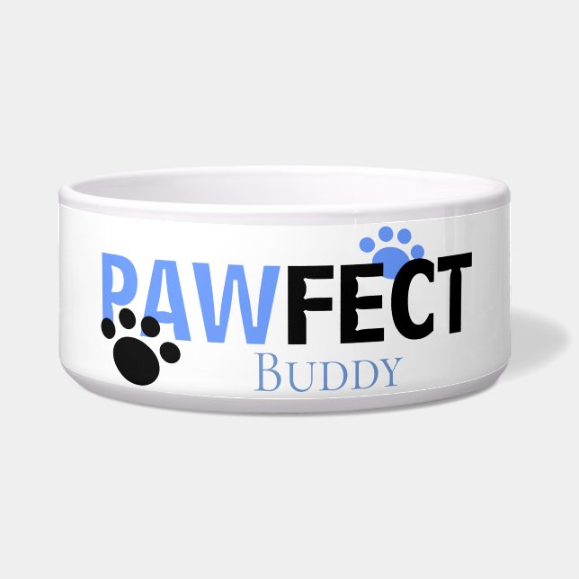 Any Dogs Name Pawfect In Blue Dog Bowl (Front)