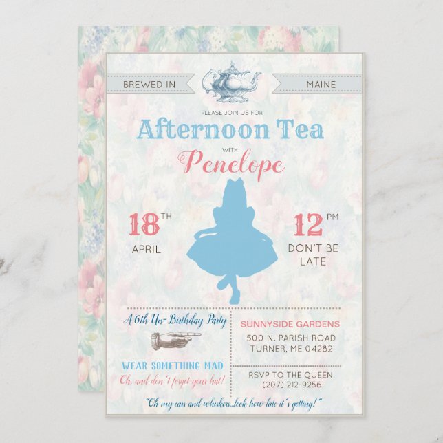 ANY EVENT - Alice in Wonderland Tea Party Invitation (Front/Back)