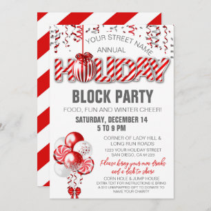 Any Event Balloon Peppermint Candy Holiday Invite