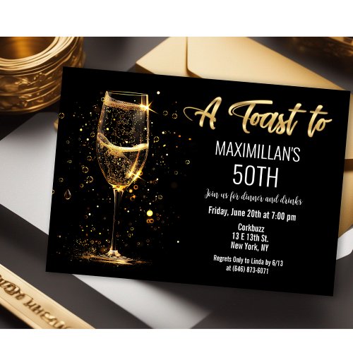 Any Event Black and Gold Wine Glass Invitation