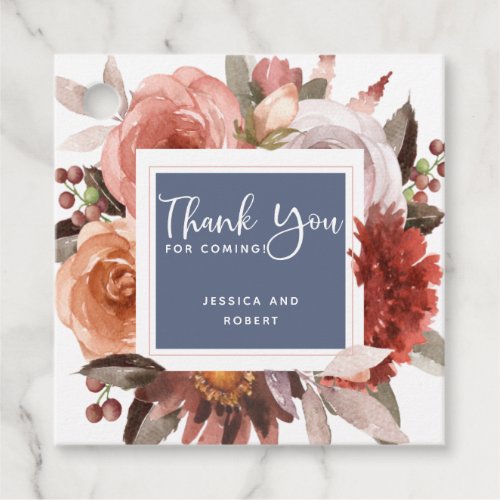 Any Event Blue Blush Burgundy Floral Thank You Favor Tags