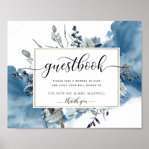 Any Event Blue Watercolor  Floral Guestbook Sign